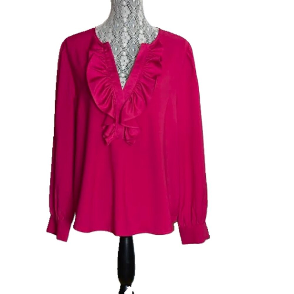 NWT J Crew Long Sleeve Ruffle-front Top Blouse in Satin Crepe Size XL